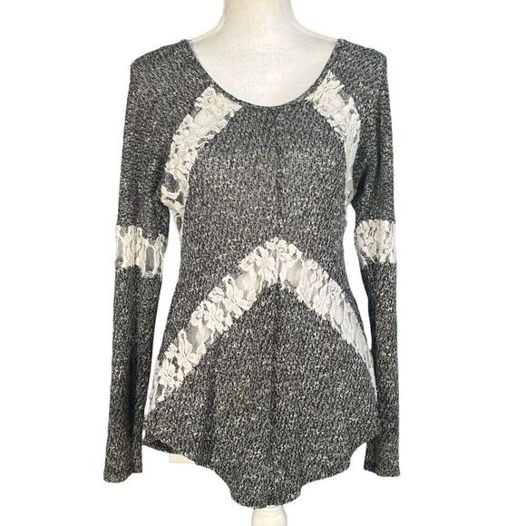 T Party Tunic Size Medium Gray Lace Sheer Boho Festival Whimsygoth Witchy - Picture 1 of 7